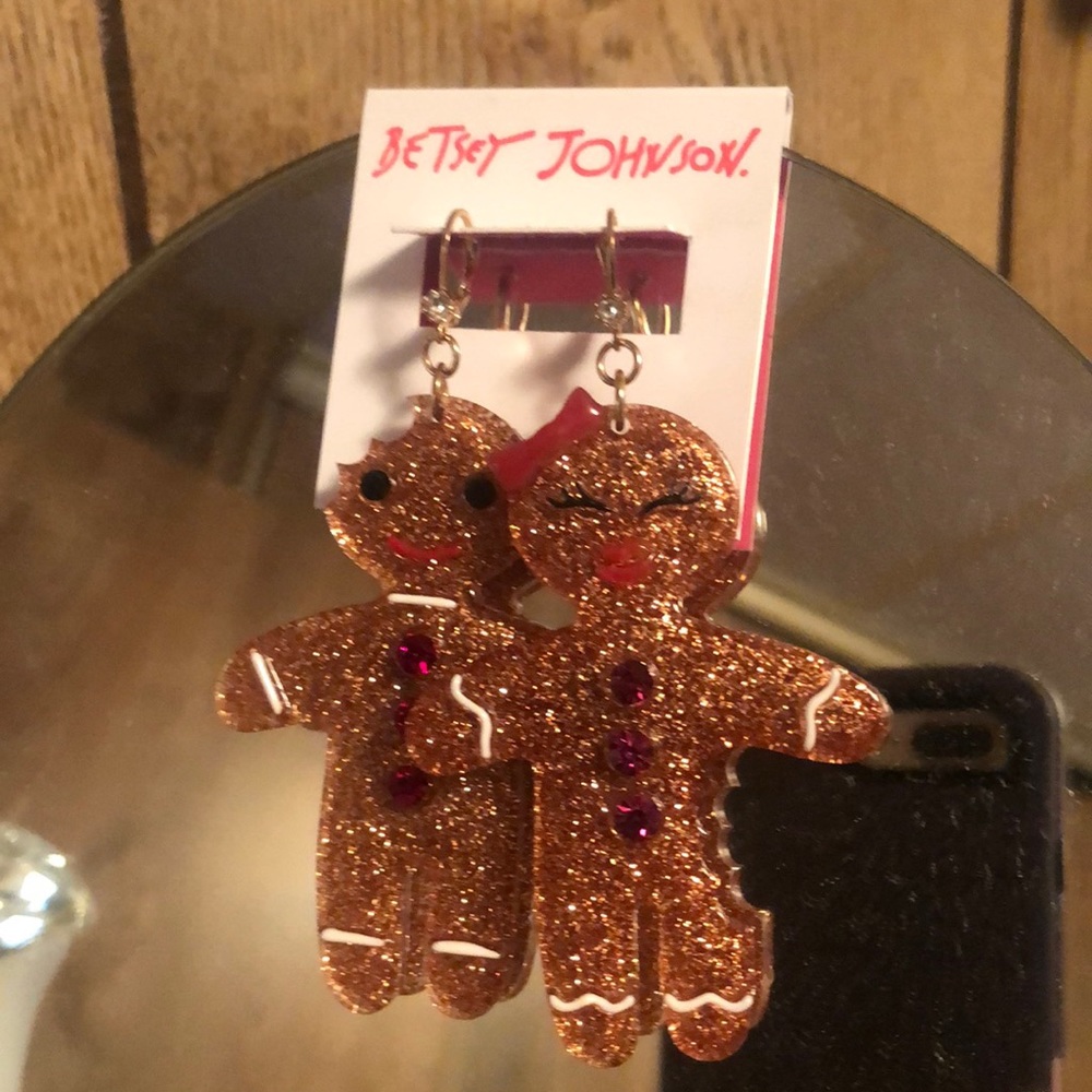 New Betsey Johnson Sparkly Gingerbread Earrings with rhinestones